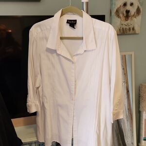 Maggie Barnes Crisp White Pintuck Button-Down Blouse